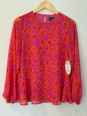 Scoop NYC Pink and Orange Printed Peplum Blouse